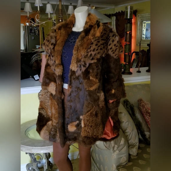 Winner's Circle vintage multi-color patchwork Fur coat Cape - Picture 6 of 16